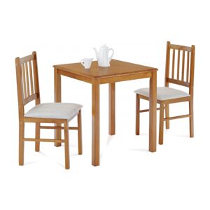 AUTRONIC JAGUAR OAK Jedálenský set 1+2, stôl 69 x 69 x75 cm, masíiv kaučukovník, morenie dub landhaus, sivé látkové sedáky